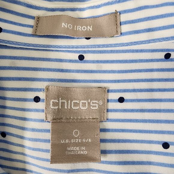 Chico's Womens Easy Cotton Pocket Tunic Dot Stripe 3/4 Sleeve Blue 4/6 No Iron - Picture 8 of 10